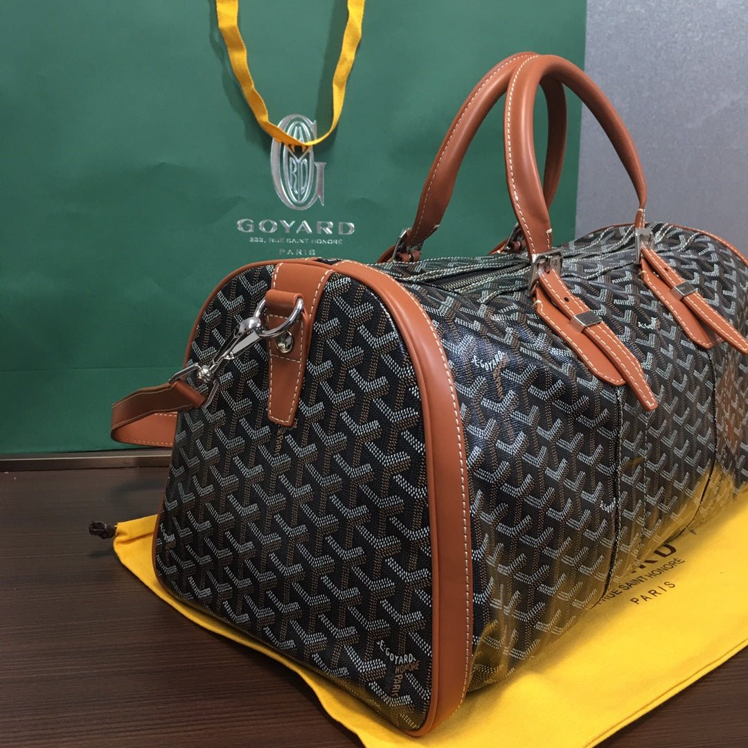 GOYARD BOSTON 50 TRAVEL BAG BLACK & TAN - Sin Sity Reps