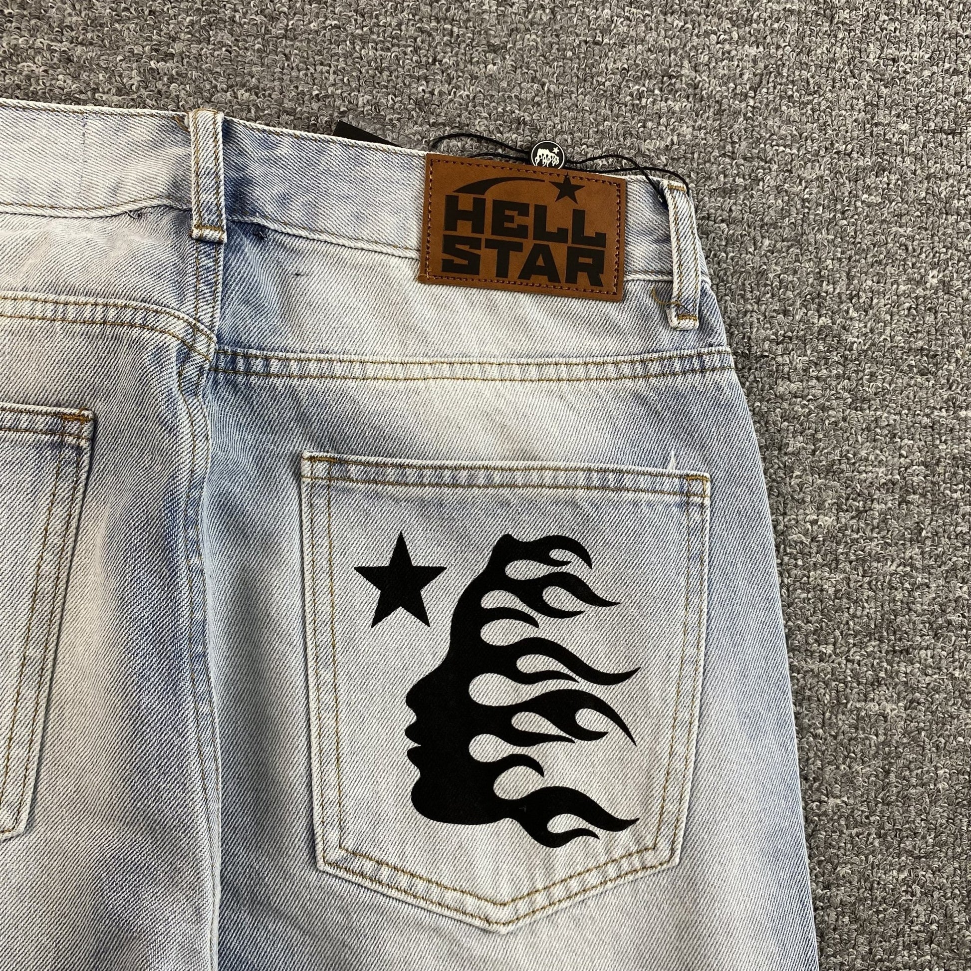 HELLSTAR BLACK FLAME JEANS WASHED BLUE - Sin Sity Reps