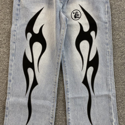 HELLSTAR BLACK FLAME JEANS WASHED BLUE - Sin Sity Reps