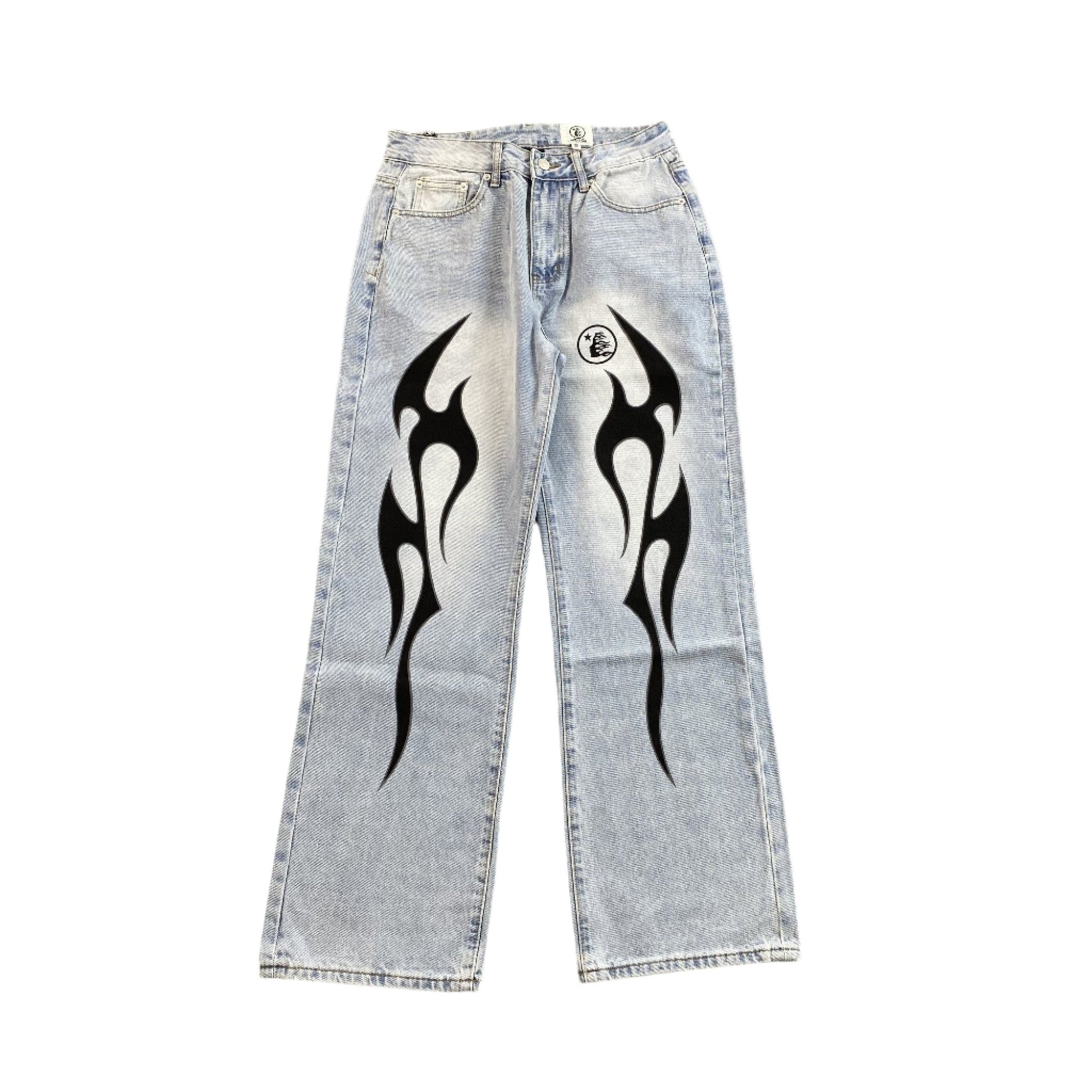 HELLSTAR BLACK FLAME JEANS WASHED BLUE - Sin Sity Reps