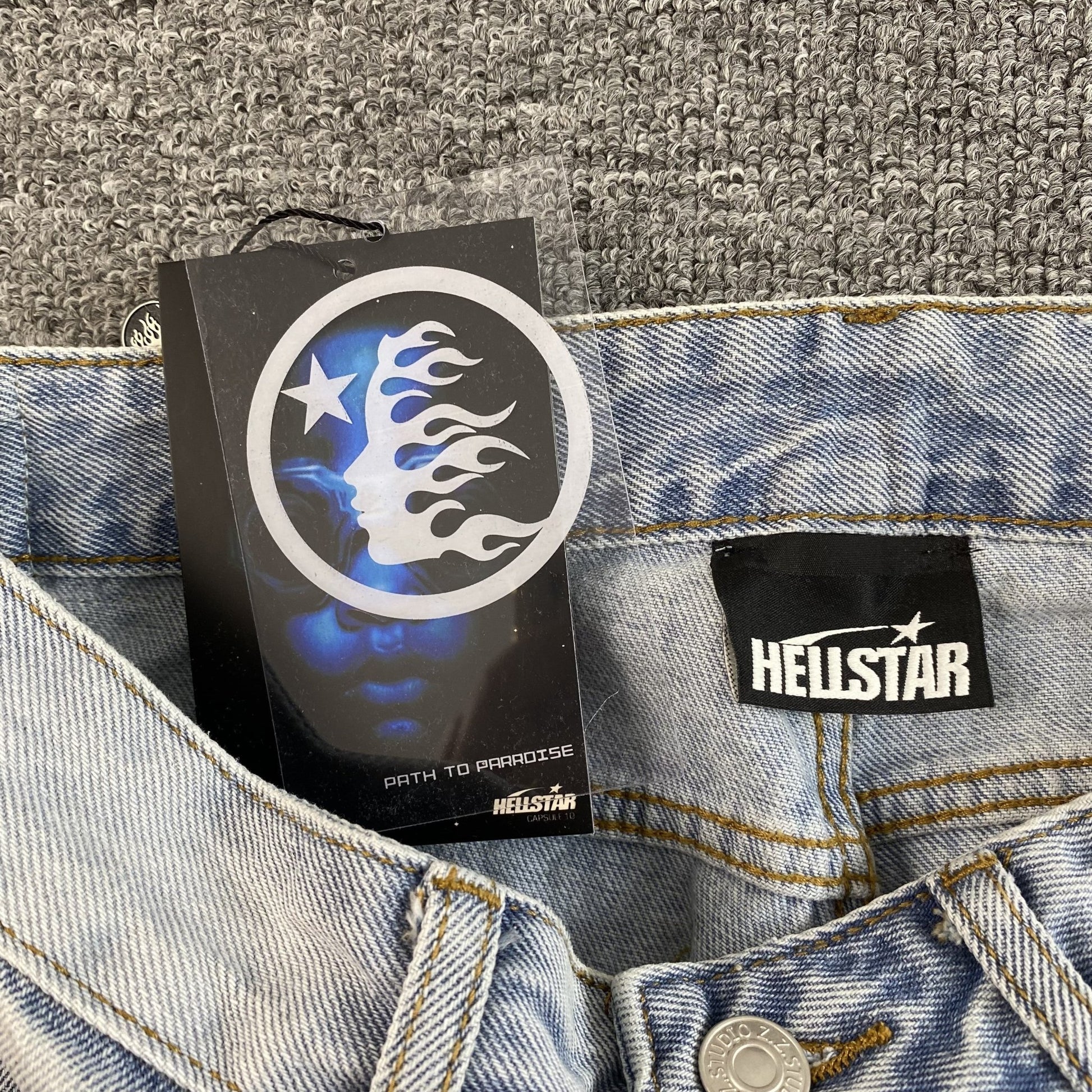 HELLSTAR BLACK FLAME JEANS WASHED BLUE - Sin Sity Reps