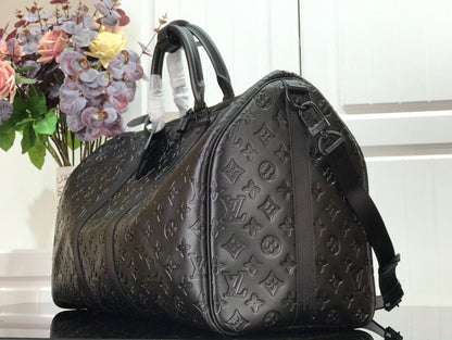 LOUIS VUITTON KEEPBALL 50 BLACK LEATHER TRAVEL BAG - Sin Sity Reps