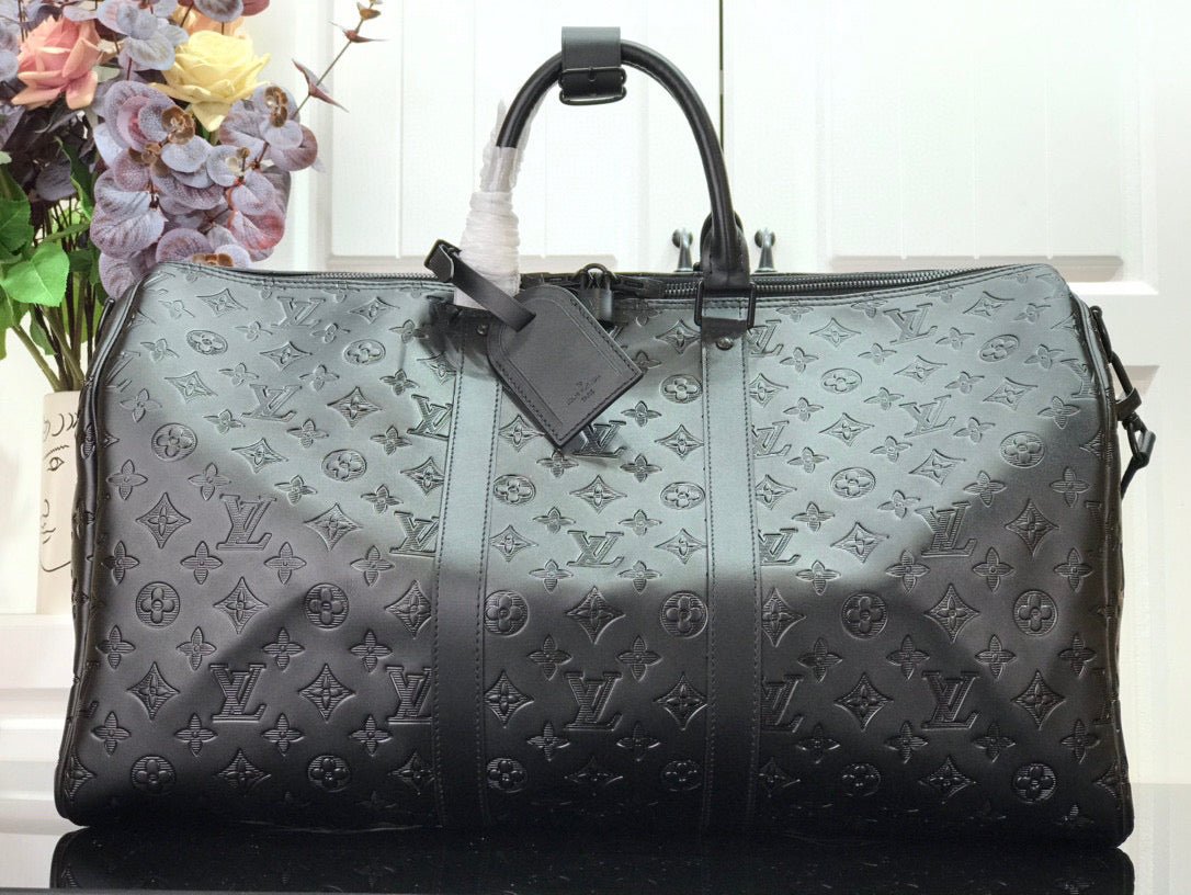 LOUIS VUITTON KEEPBALL 50 BLACK LEATHER TRAVEL BAG - Sin Sity Reps