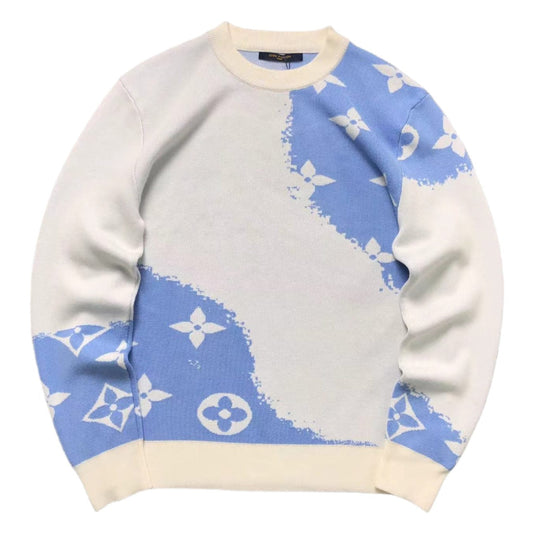 LOUIS VUITTON LV BLUE MONOGRAM PRINT KNIT SWEATER WHITE - Sin Sity Reps