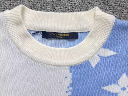 LOUIS VUITTON LV BLUE MONOGRAM PRINT KNIT SWEATER WHITE - Sin Sity Reps