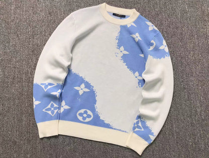 LOUIS VUITTON LV BLUE MONOGRAM PRINT KNIT SWEATER WHITE - Sin Sity Reps