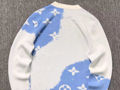 LOUIS VUITTON LV BLUE MONOGRAM PRINT KNIT SWEATER WHITE - Sin Sity Reps