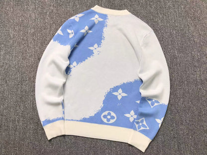 LOUIS VUITTON LV BLUE MONOGRAM PRINT KNIT SWEATER WHITE - Sin Sity Reps