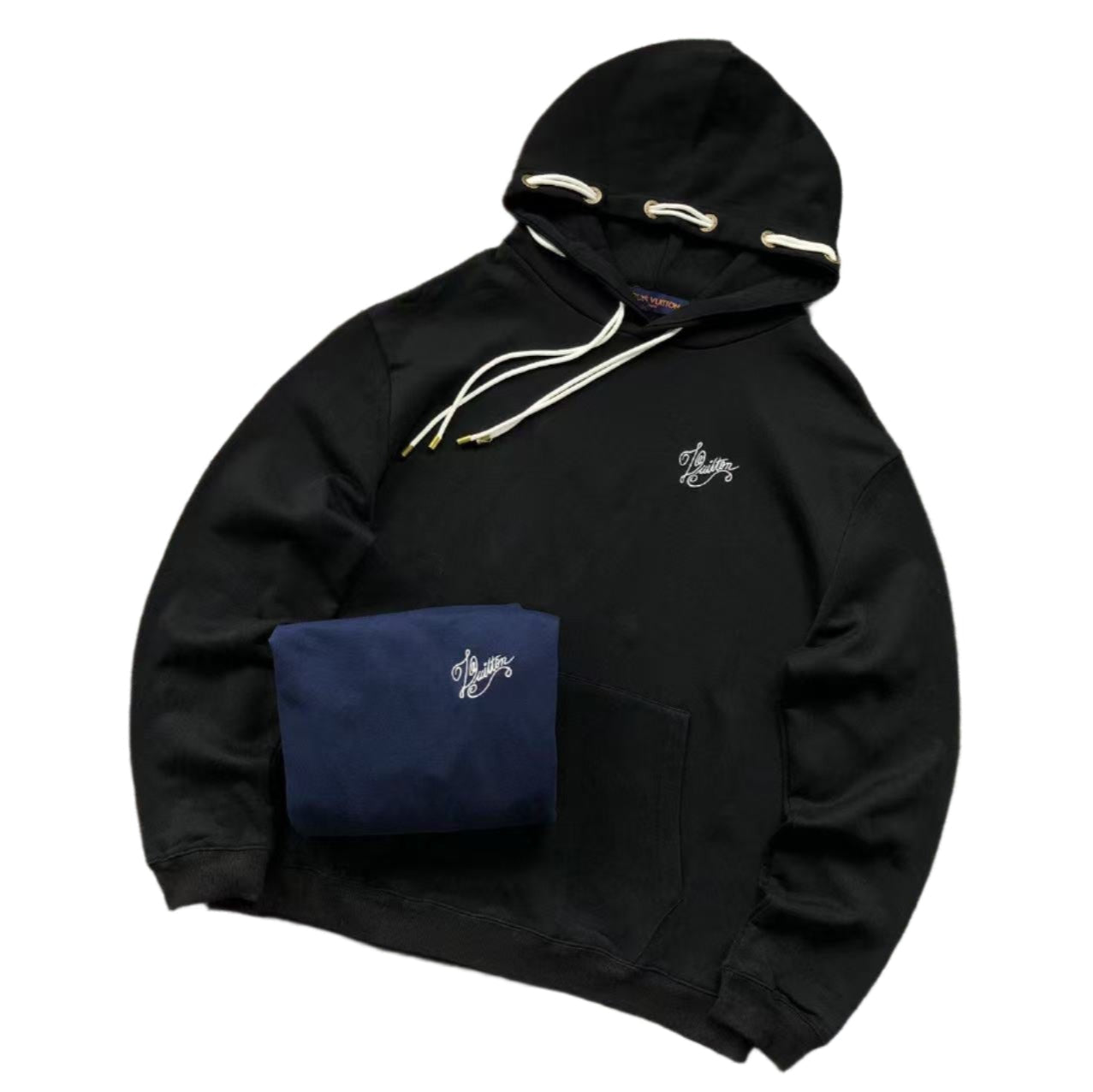 LOUIS VUITTON LV DRAWSTRING LOGO HOODIE BLACK - Sin Sity Reps