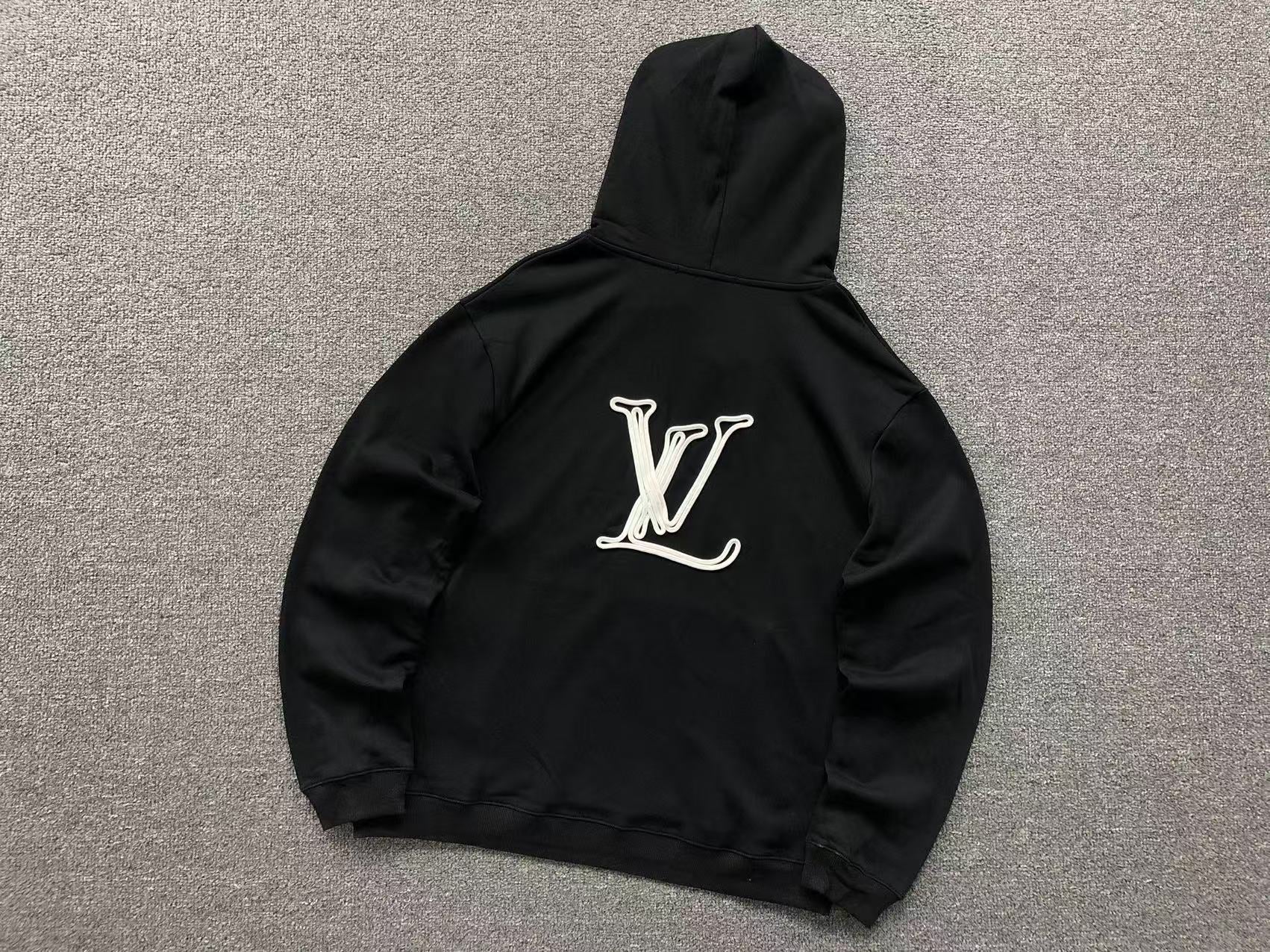 LOUIS VUITTON LV DRAWSTRING LOGO HOODIE BLACK - Sin Sity Reps