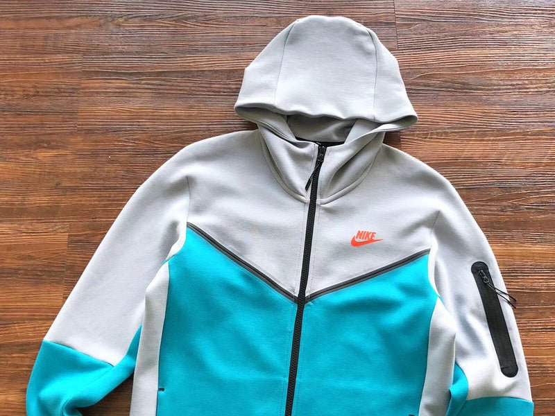 NIKE TECH FLEECE HOODIE x WOLF GREY/AQUAMARINE/ORANGE - Sin Sity Reps