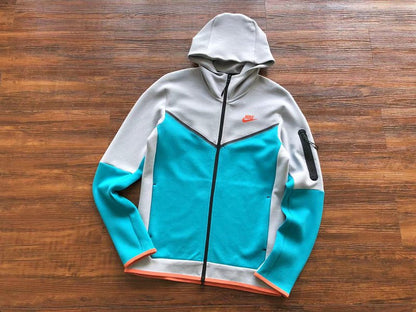 NIKE TECH FLEECE HOODIE x WOLF GREY/AQUAMARINE/ORANGE - Sin Sity Reps