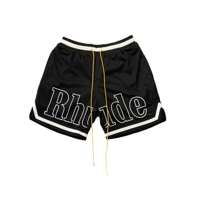 RHUDE COURT LOGO SHORTS BLACK/WHITE - Sin Sity Reps