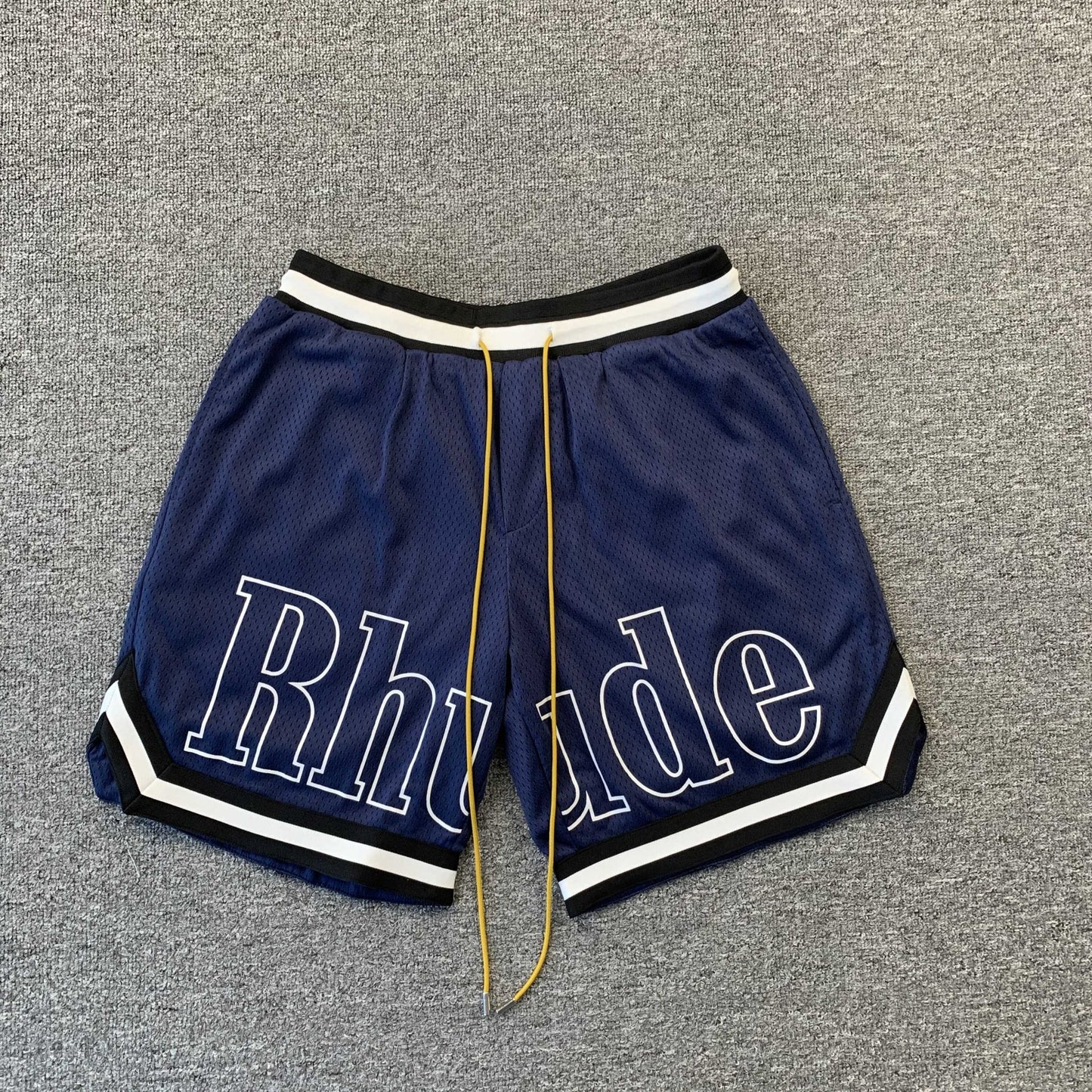 RHUDE COURT LOGO SHORTS NAVY - Sin Sity Reps