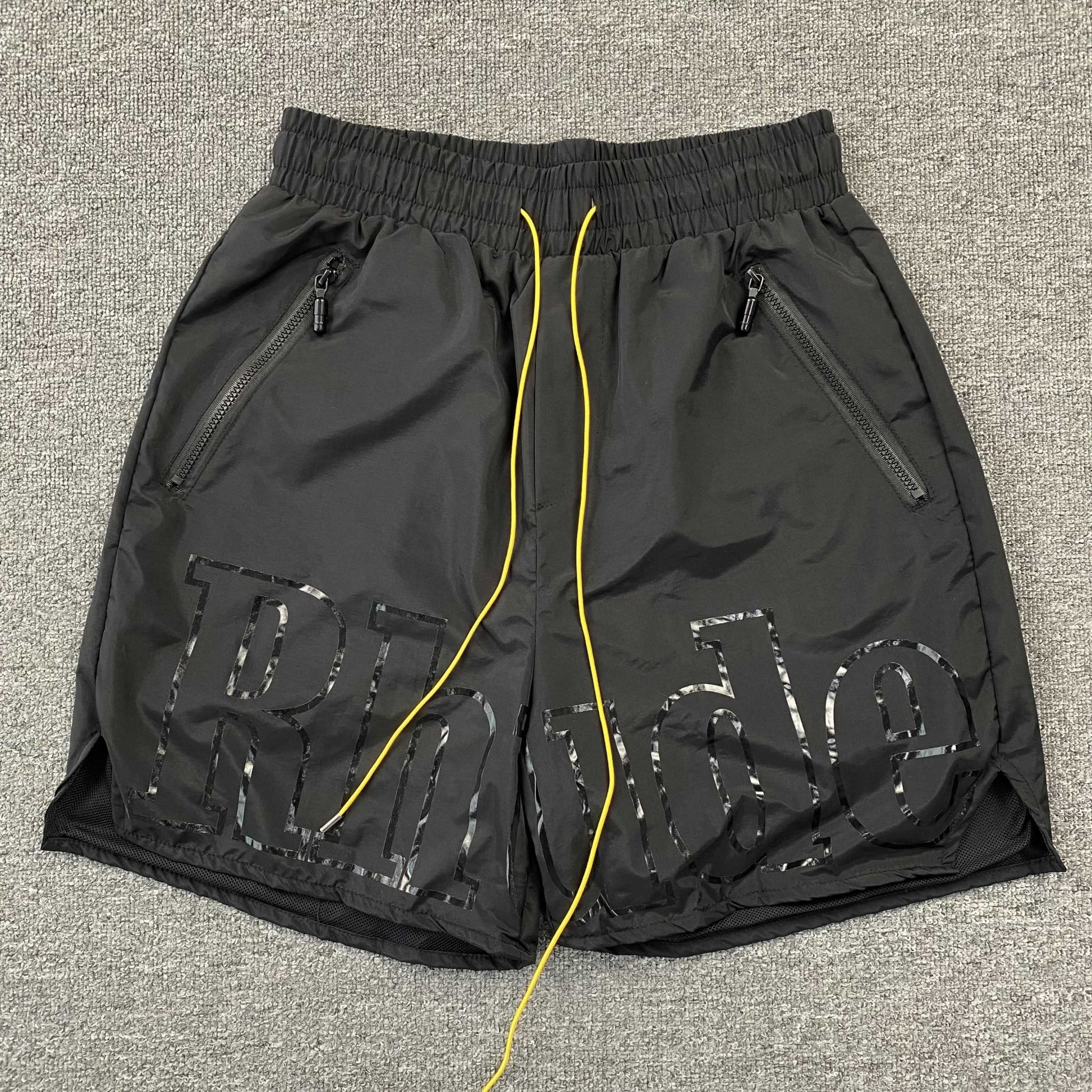 RHUDE RH LOGO SHORTS BLACK ON BLACK - Sin Sity Reps