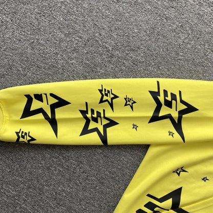 SP5DER DOUBLE LAYER 5 STAR ZIP HOODIE YELLOW - Sin Sity Reps