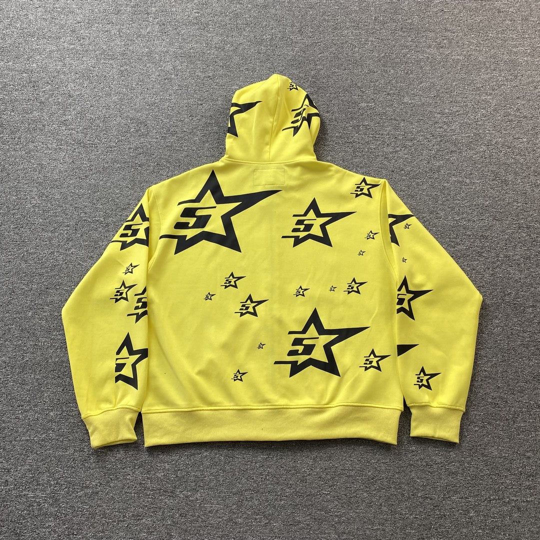 SP5DER DOUBLE LAYER 5 STAR ZIP HOODIE YELLOW - Sin Sity Reps