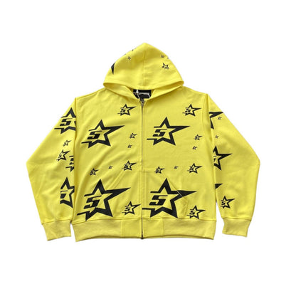 SP5DER DOUBLE LAYER 5 STAR ZIP HOODIE YELLOW - Sin Sity Reps