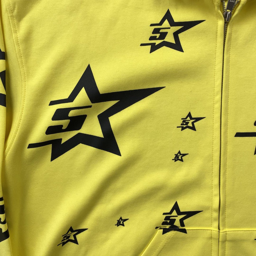 SP5DER DOUBLE LAYER 5 STAR ZIP HOODIE YELLOW - Sin Sity Reps