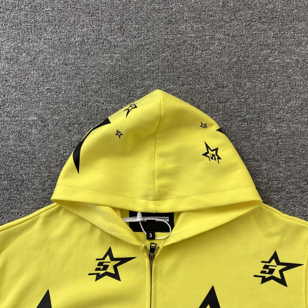 SP5DER DOUBLE LAYER 5 STAR ZIP HOODIE YELLOW - Sin Sity Reps