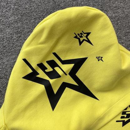 SP5DER DOUBLE LAYER 5 STAR ZIP HOODIE YELLOW - Sin Sity Reps