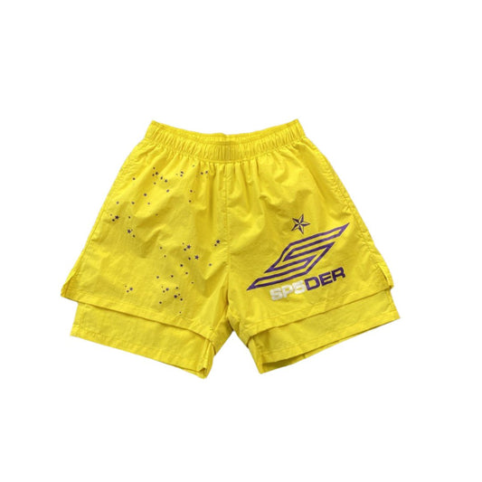 SP5DER DOUBLE LAYER SHORTS YELLOW - Sin Sity Reps