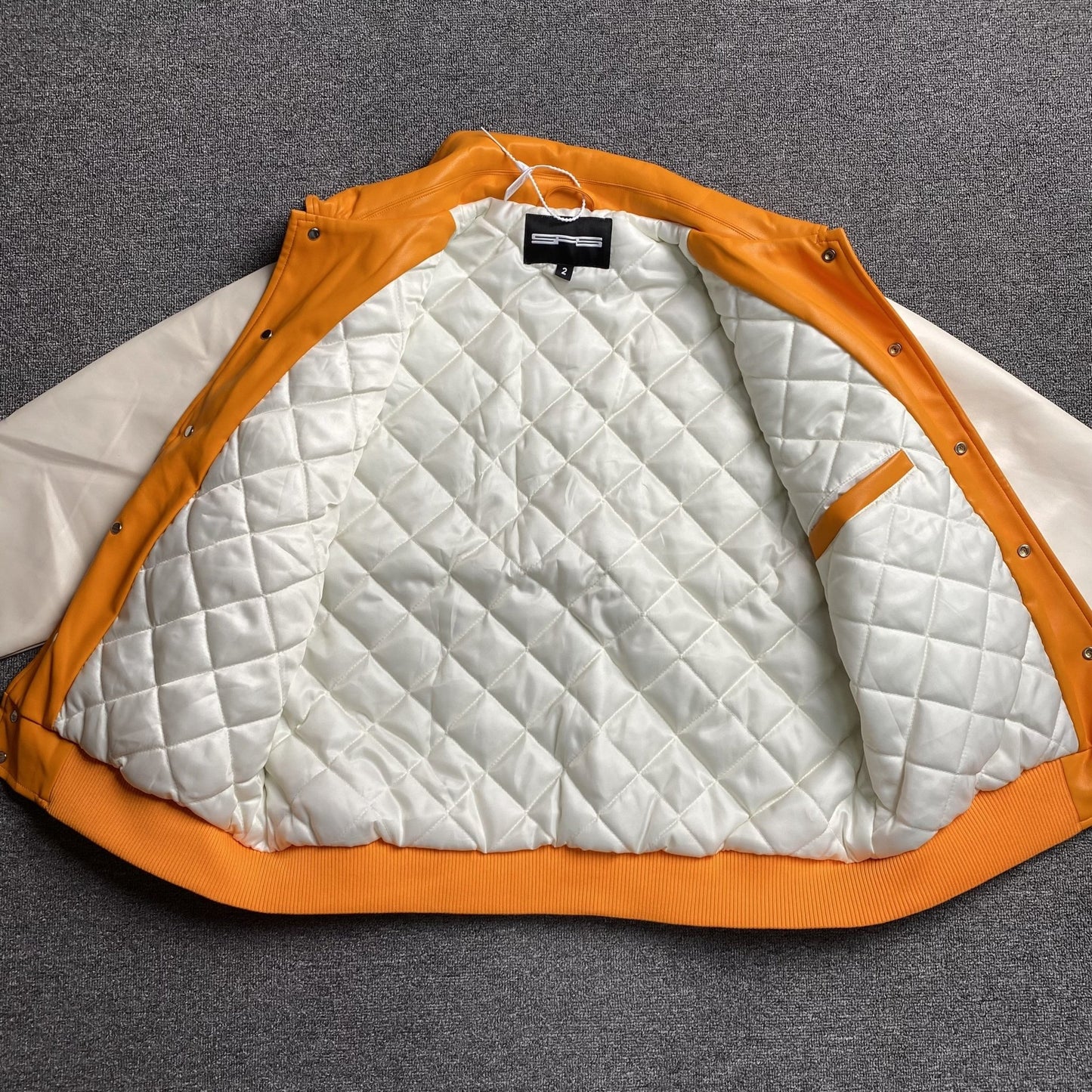 SP5DER LEATHER VARSITY JACKET ORANGE - Sin Sity Reps