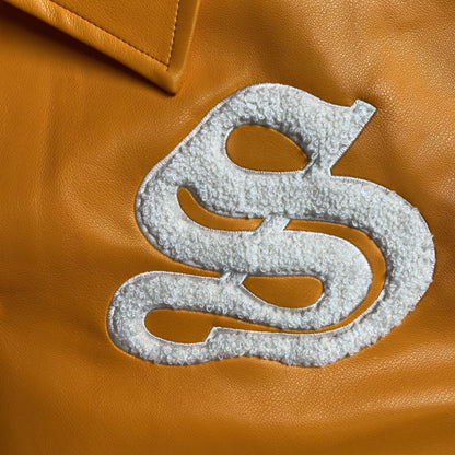 SP5DER LEATHER VARSITY JACKET ORANGE - Sin Sity Reps