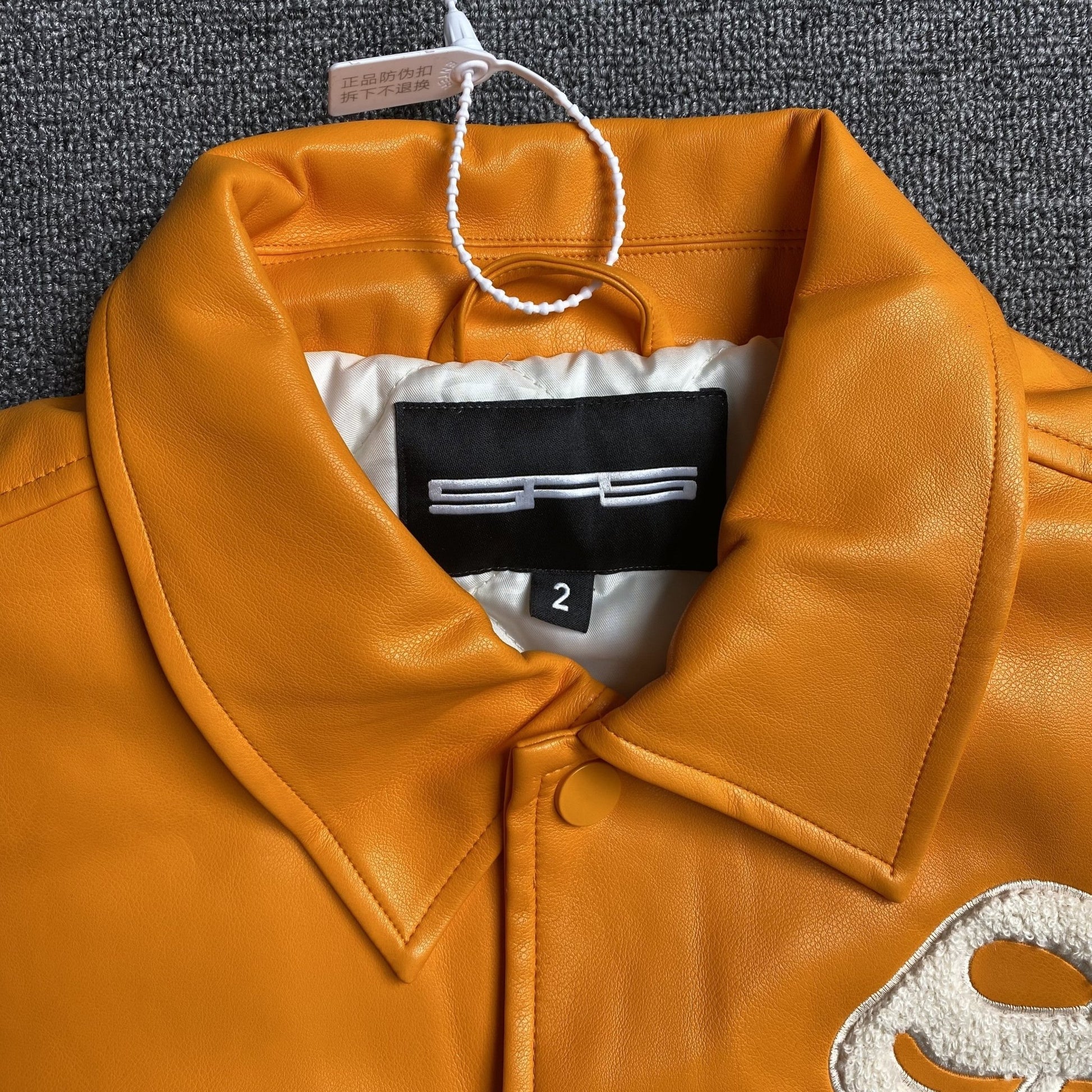 SP5DER LEATHER VARSITY JACKET ORANGE - Sin Sity Reps