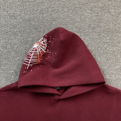 SP5DER NOCTURNAL HIGHWAY HOODIE BURGUNDY - Sin Sity Reps