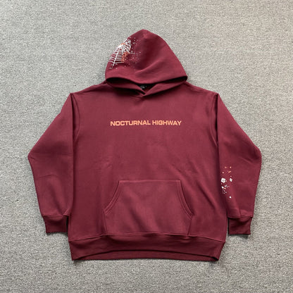 SP5DER NOCTURNAL HIGHWAY HOODIE BURGUNDY - Sin Sity Reps