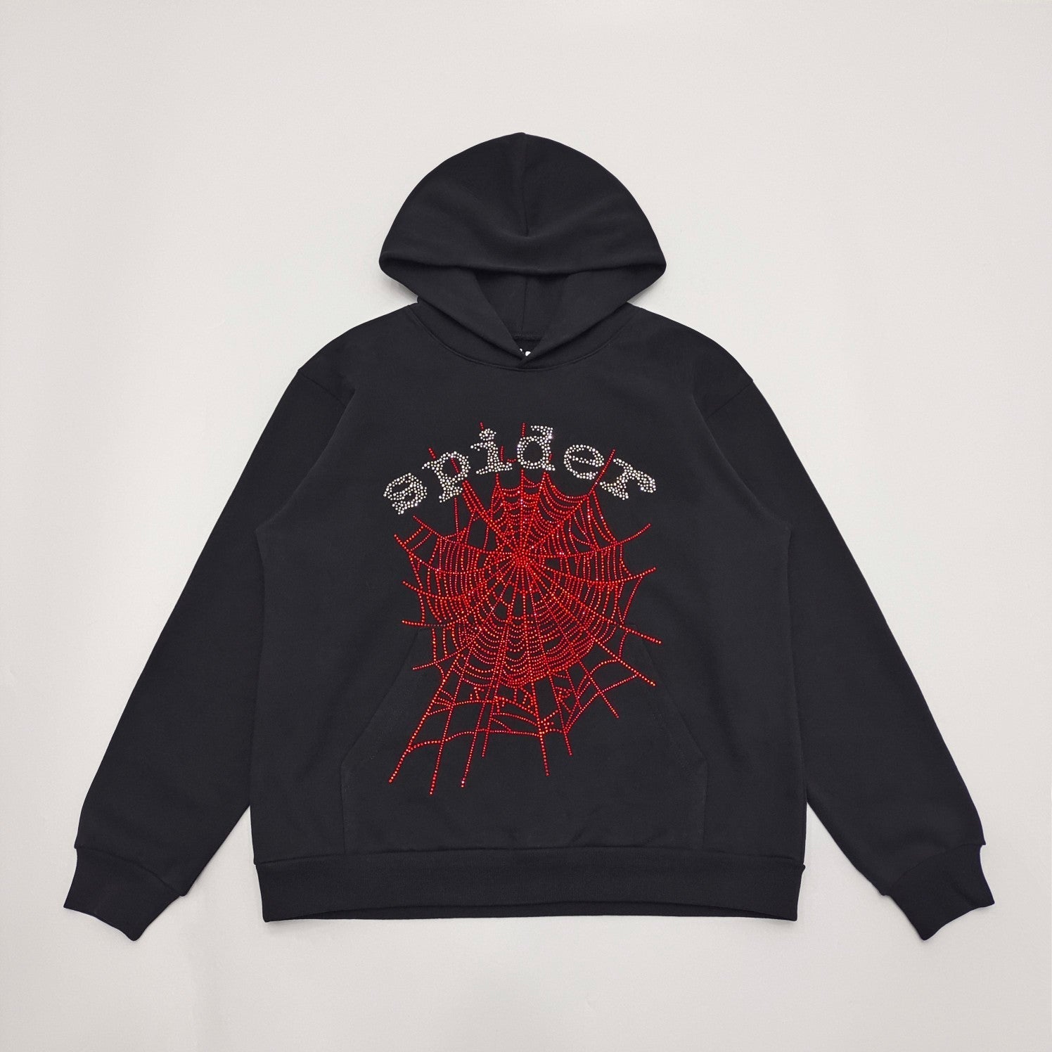 SP5DER OG RHINESTONE LOGO HOODIE BLACK - Sin Sity Reps