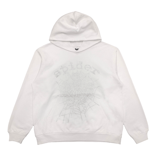 SP5DER OG RHINESTONE LOGO HOODIE WHITE - Sin Sity Reps