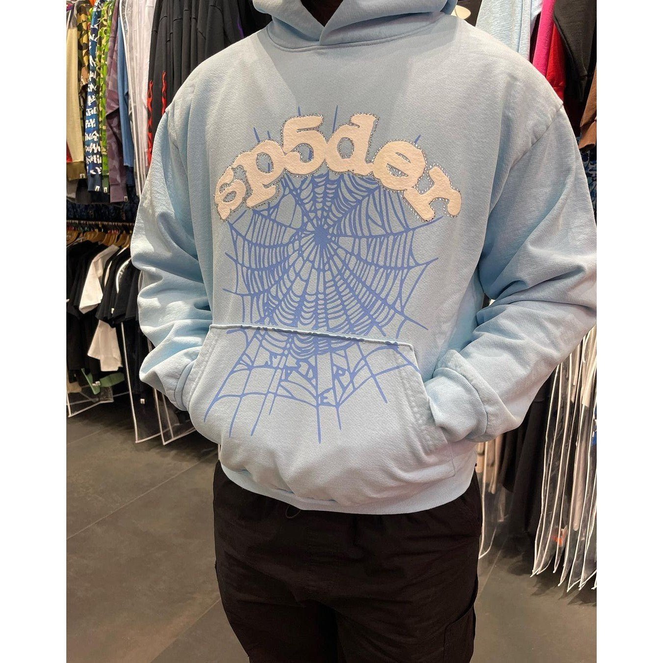 SP5DER WEB HOODIE SKY BLUE - Sin Sity Reps