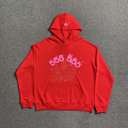 SP5DER WORLDWIDE RED ANGEL NUMBER 555 HOODIE RED - Sin Sity Reps