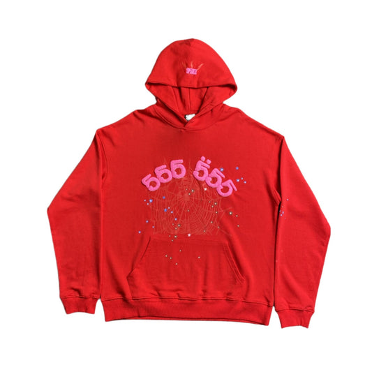 SP5DER WORLDWIDE RED ANGEL NUMBER 555 HOODIE RED - Sin Sity Reps