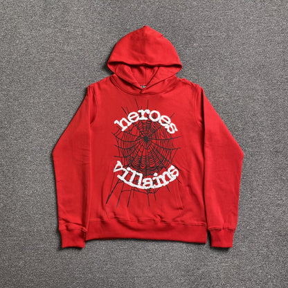 SP5DER x METRO BOOMIN HEROS AND VILLAINS HOODIE RED - Sin Sity Reps