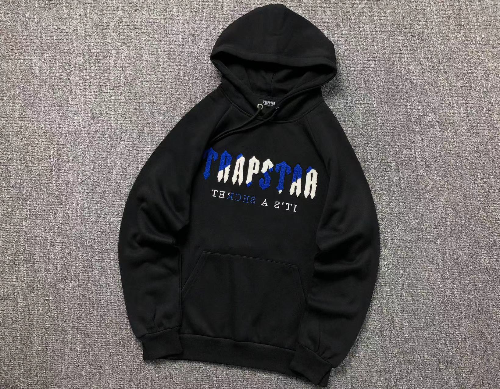 TRAPSTAR CHENILLE DECODED HOODIE BLACK BLUE - Sin Sity Reps