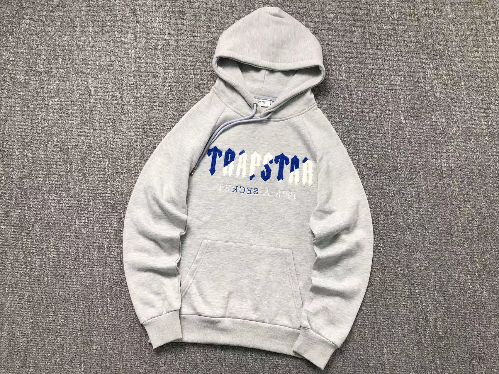 TRAPSTAR CHENILLE DECODED HOODIE GREY/BLUE - Sin Sity Reps